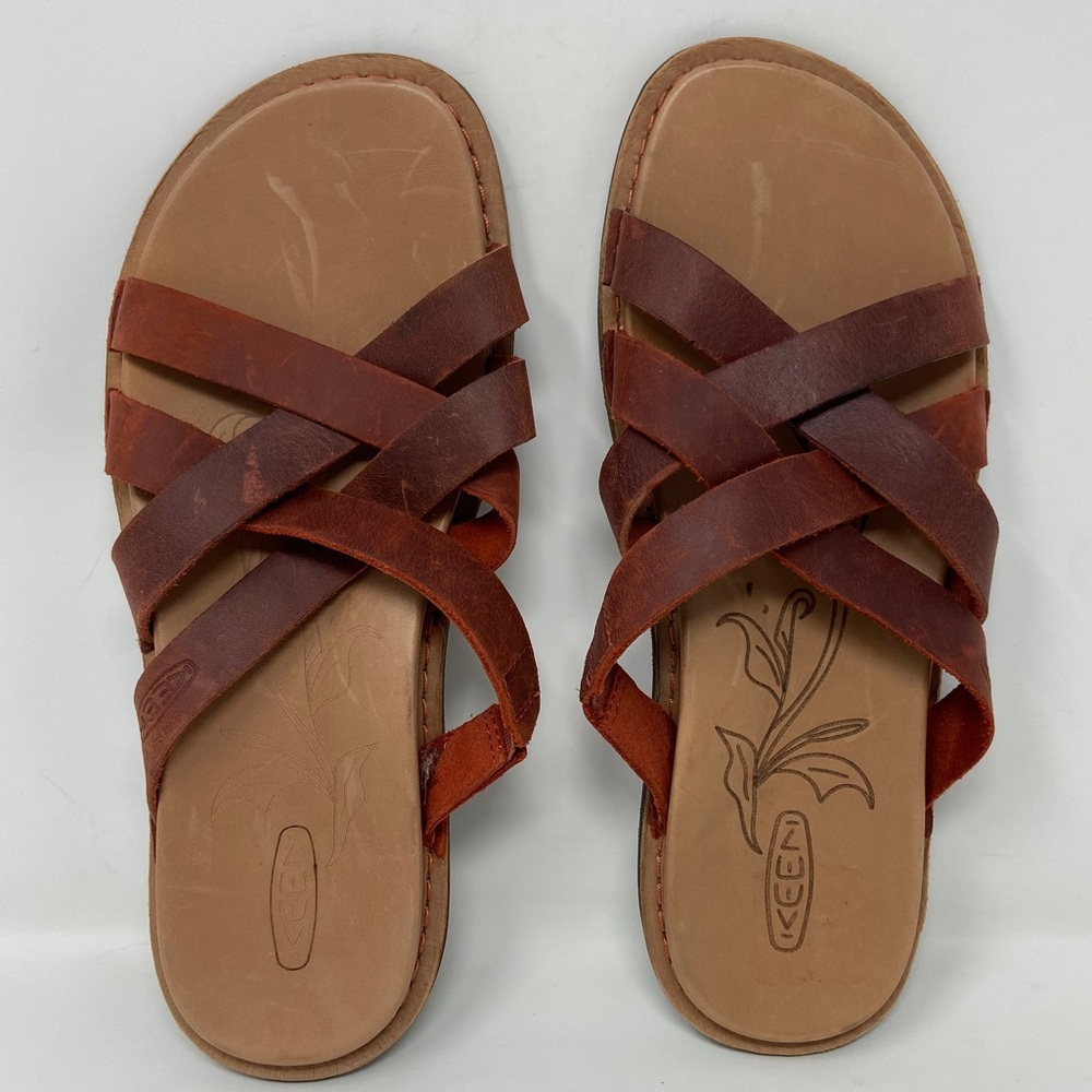Keen Red Leather Strappy Comfort Slide Sandal Sz 7